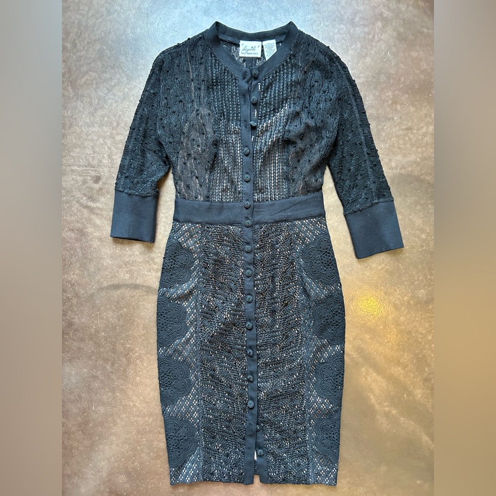 ANTHROPOLOGIE brand Beguile by Byron Lars- size 0 Black Long Sleeve Lace Dress - Picture 3 of 17